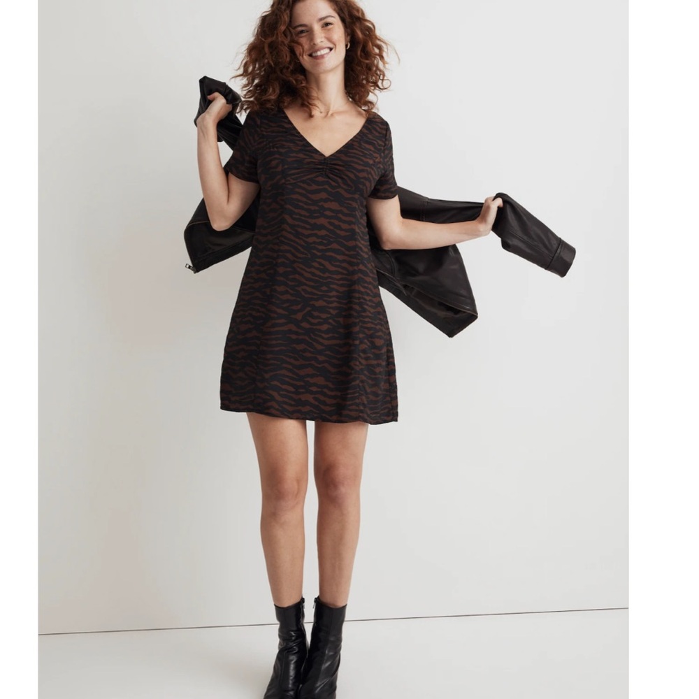 Madewell V-Neck Mini Dress in Abstract Animal